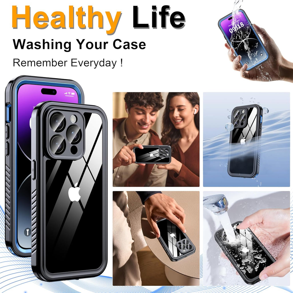 for iPhone 14 Pro Case Waterproof - Built-in Privacy Screen Protector & HD Screen Protector [IP68 Underwater] Shockproof Dustproof Full Body Protection iPhone 14 Pro Phone Case Blue