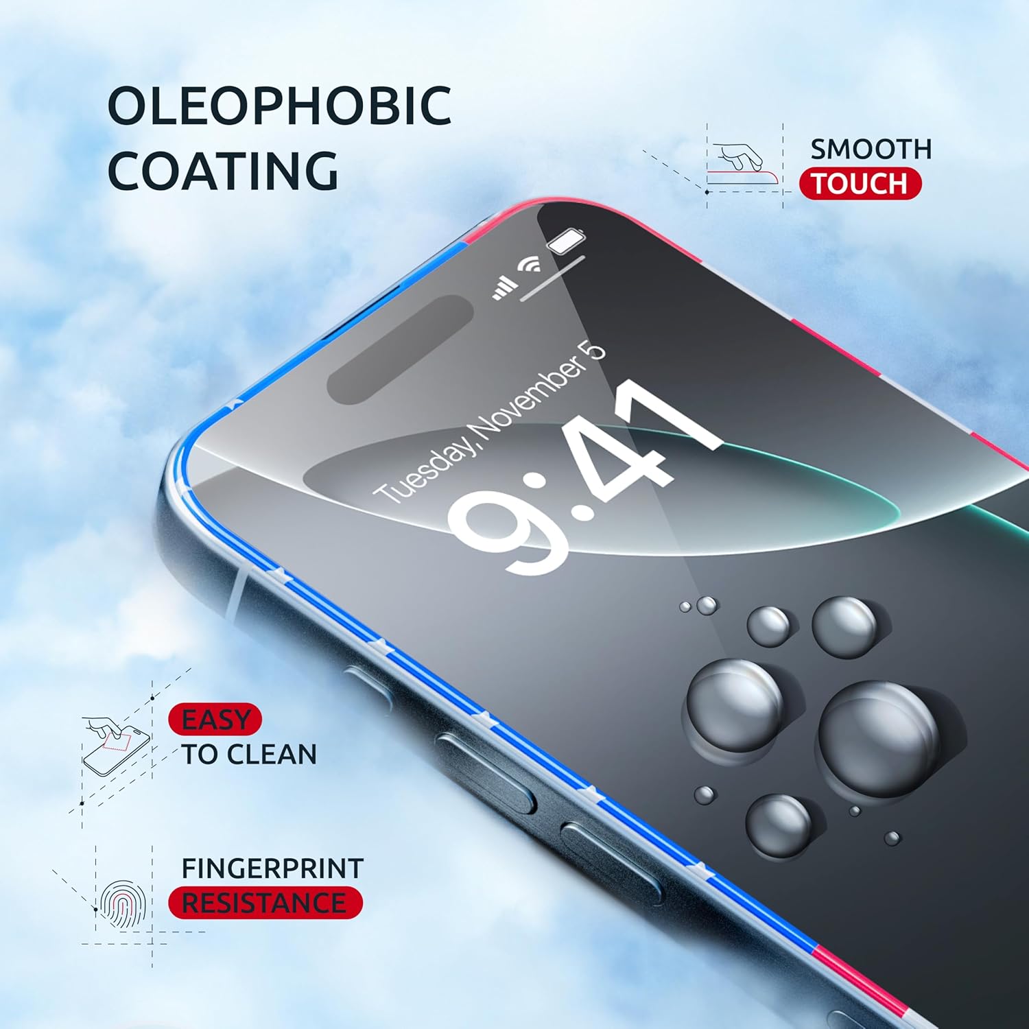 Screen Protector for iPhone 16 Pro - 2 Pack (USA Flag Design and Black) - 9H Hardness, Oleophobic Coating, Easy Installation - Tempered Glass Screen Protector for iPhone 16 Pro
