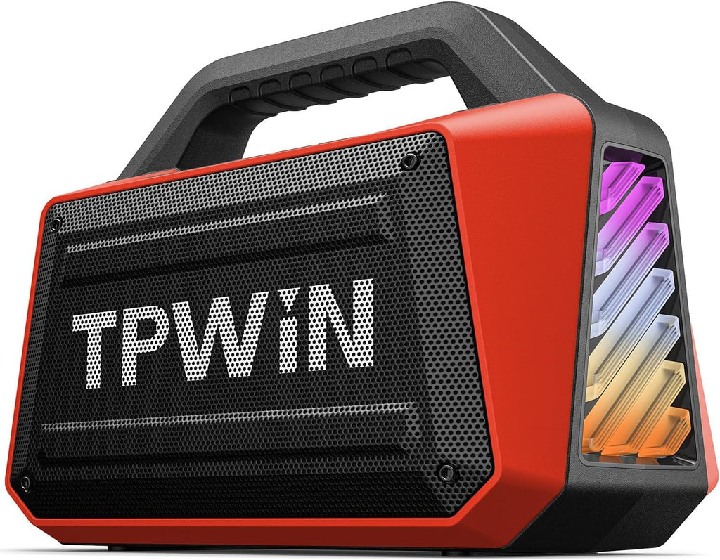 Portable Bluetooth Speakers - Wireless Speaker 80W Peak, Loud Speaker with Light, Strong Bass, BT 5.3, TWS, IPX6 Waterproof, 20H Playtime for Home Party Outdoor Beach Camping - Red