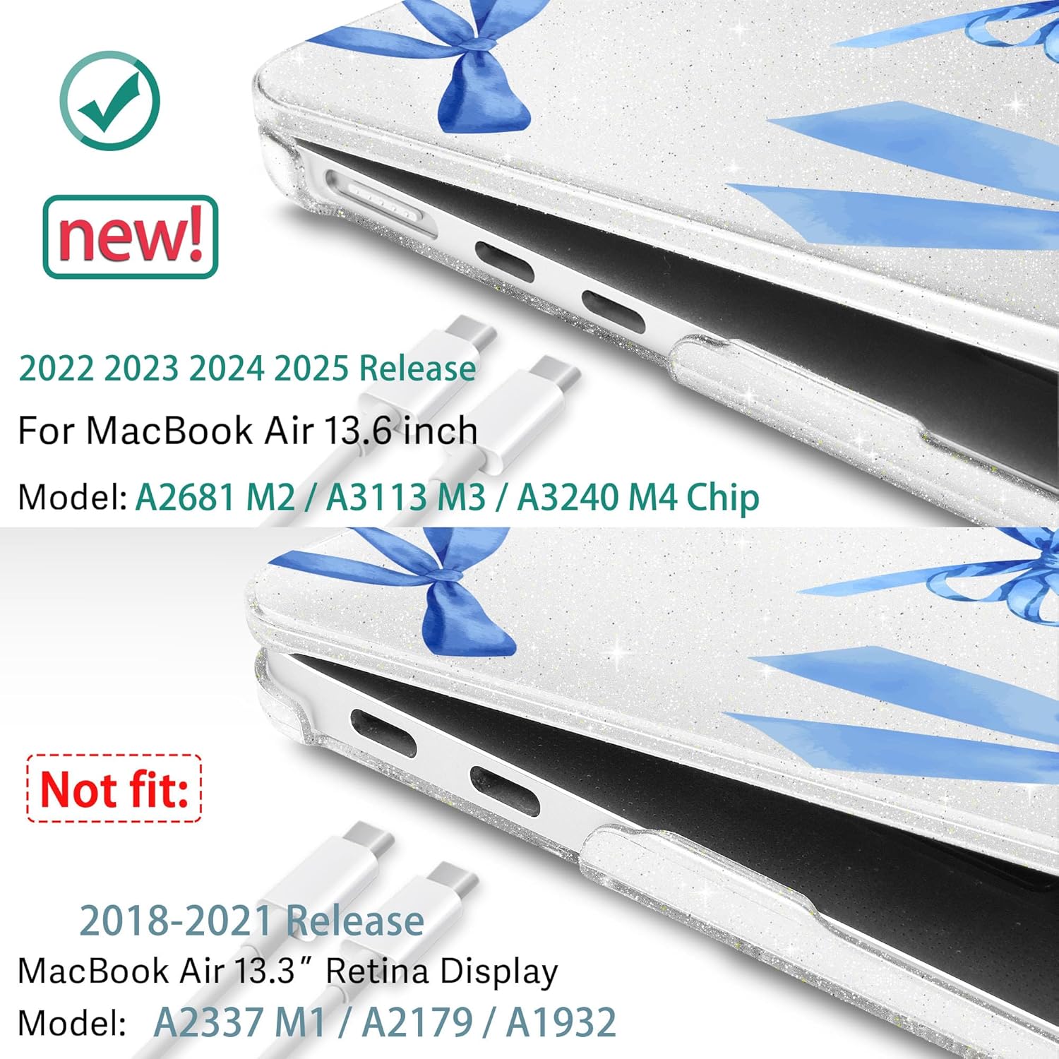 May Chen for MacBook Air 13.6 inch Case A3240 M4 A3113 M3 A2681 M2 with Retina Dispaly, 2025 2024 2023 2022 Release, Plastic Hard Shell Case with Screen Protector & Keyboard Cover, Watercolor Bows
