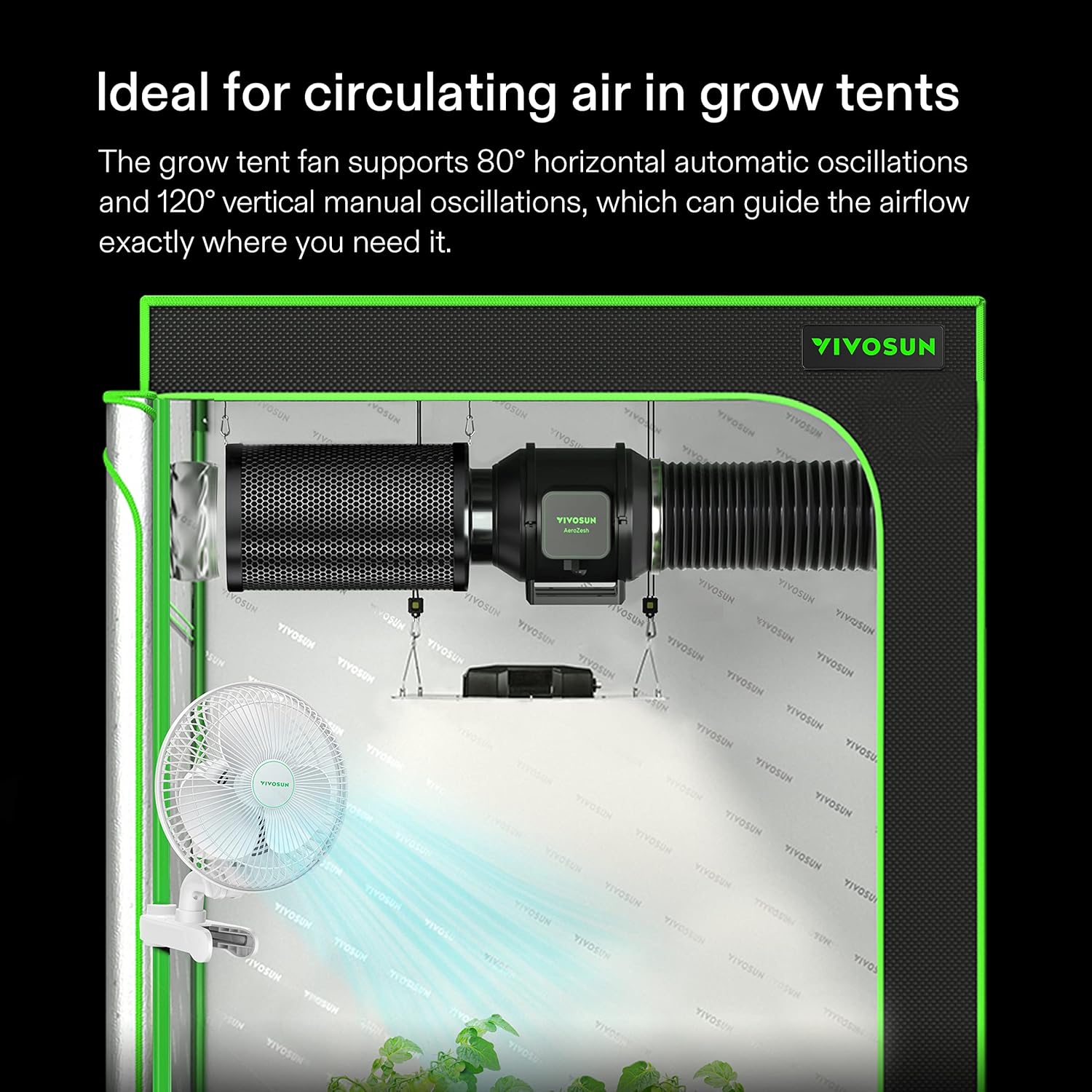 VIVOSUN AeroWave A6 Grow Tent Clip Fan, Patented Portable Auto Oscillating Fan 6” with 2-Speed, Strong Airflow but Low Noise, and Fully-Adjustable Tilt for Hydroponic Ventilation, White, 1-Pack