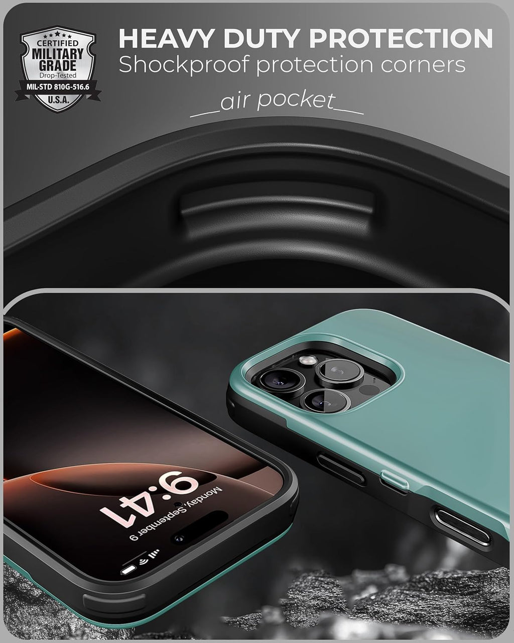 TORU CX Slim for iPhone 16 Pro Case Wallet | Protective Shockproof Heavy Duty Cover with Hidden Card Holder & Card Slot | Mirror & Wrist Strap Included - Green