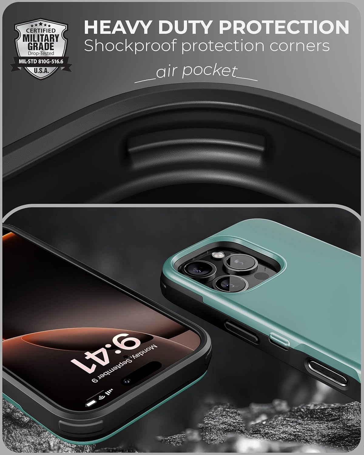 TORU CX Slim for iPhone 16 Pro Case Wallet | Protective Shockproof Heavy Duty Cover with Hidden Card Holder & Card Slot | Mirror & Wrist Strap Included - Green