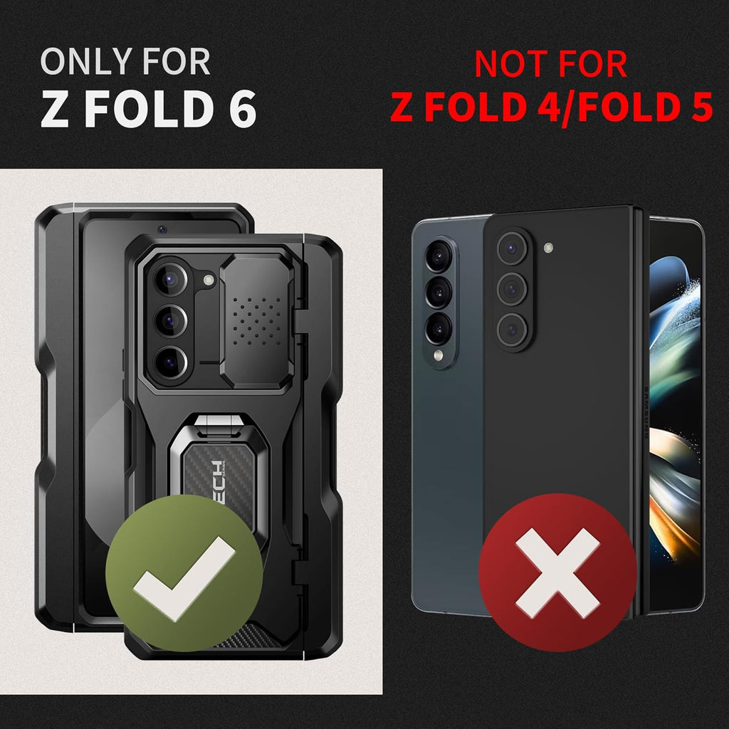 Tongate for Z Fold 6 Case with Ring Stand, Built-in S Pen Holder & HD Glass Screen Protector Rugged Z6 Phone Case with Slide Camera Cover & Belt Clip for Samsung Galaxy Z Fold 6 2024, Black HD Film