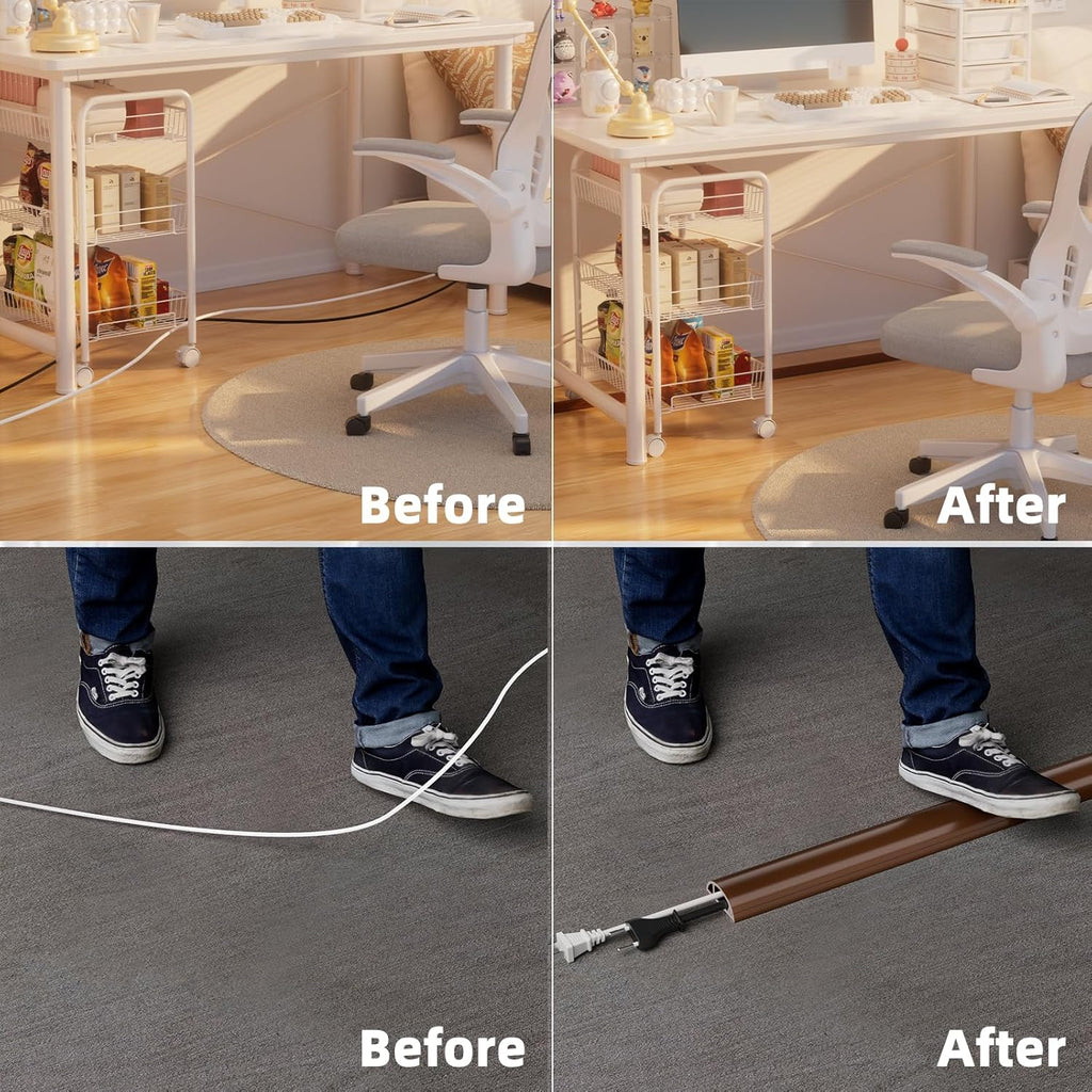 9.8ft Floor Cord Cover, Silicone Wire Hider, Hide Extension Cords, Protect Cords, Prevent Cable Trips, Heavy-Duty Adhesive-Backed Anti-Trip Cable Protector for Floor, Desk & Wall