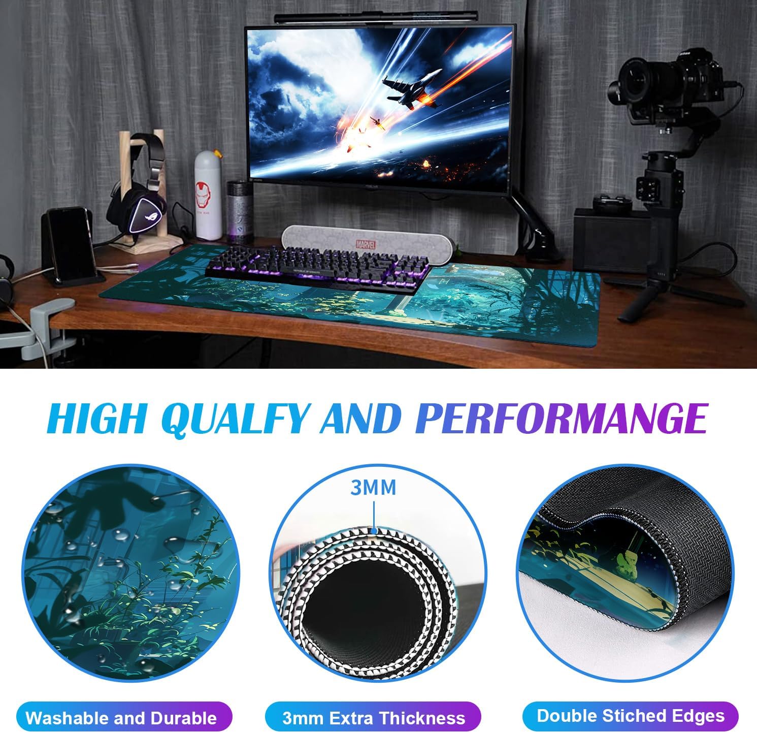 Anime Tropical Plants XL Extended Game Keyboard Pad, Women's Office Decoration Laptop Keyboard Pad 35.4 x 15.7 x 0.12 Inches