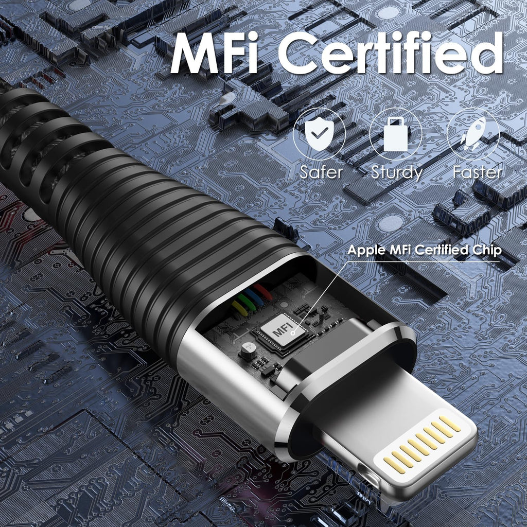 iPhone Charger 3 Pack 6 Ft [Apple MFi Certified] USB to Lightning Cable Fast Charging Cord Compatible with iPhone14/13/12/11 Pro Max/Pro/XS Max/XS/XR/X/8 Plus/8/7/iPad/iPod/AirPods, Black