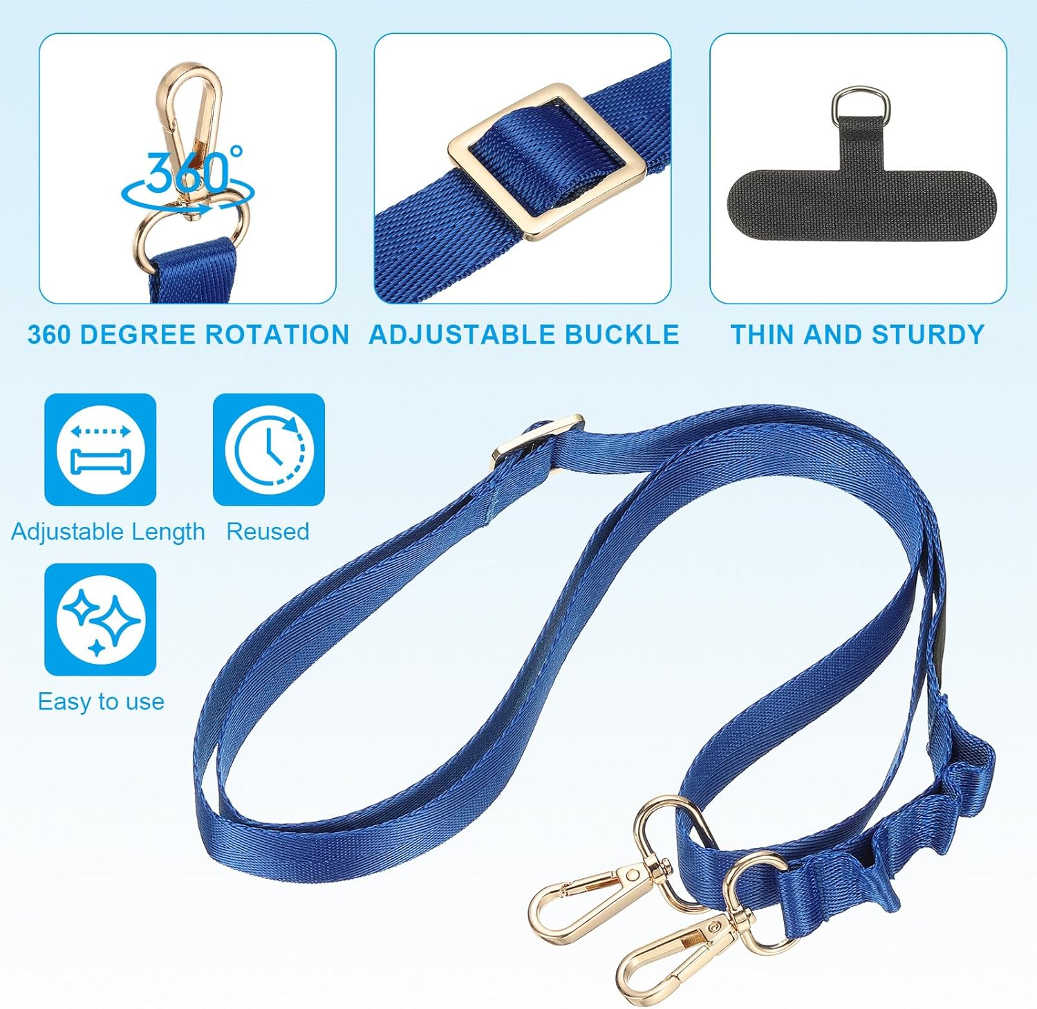 PATIKIL Universal Cell Phone Lanyard, Adjustable Crossbody Phone Strap Anti-Theft Polyester Neck Lanyard with Patches for Concerts Gym Travel Secure Hands-Free Carry, Light Blue