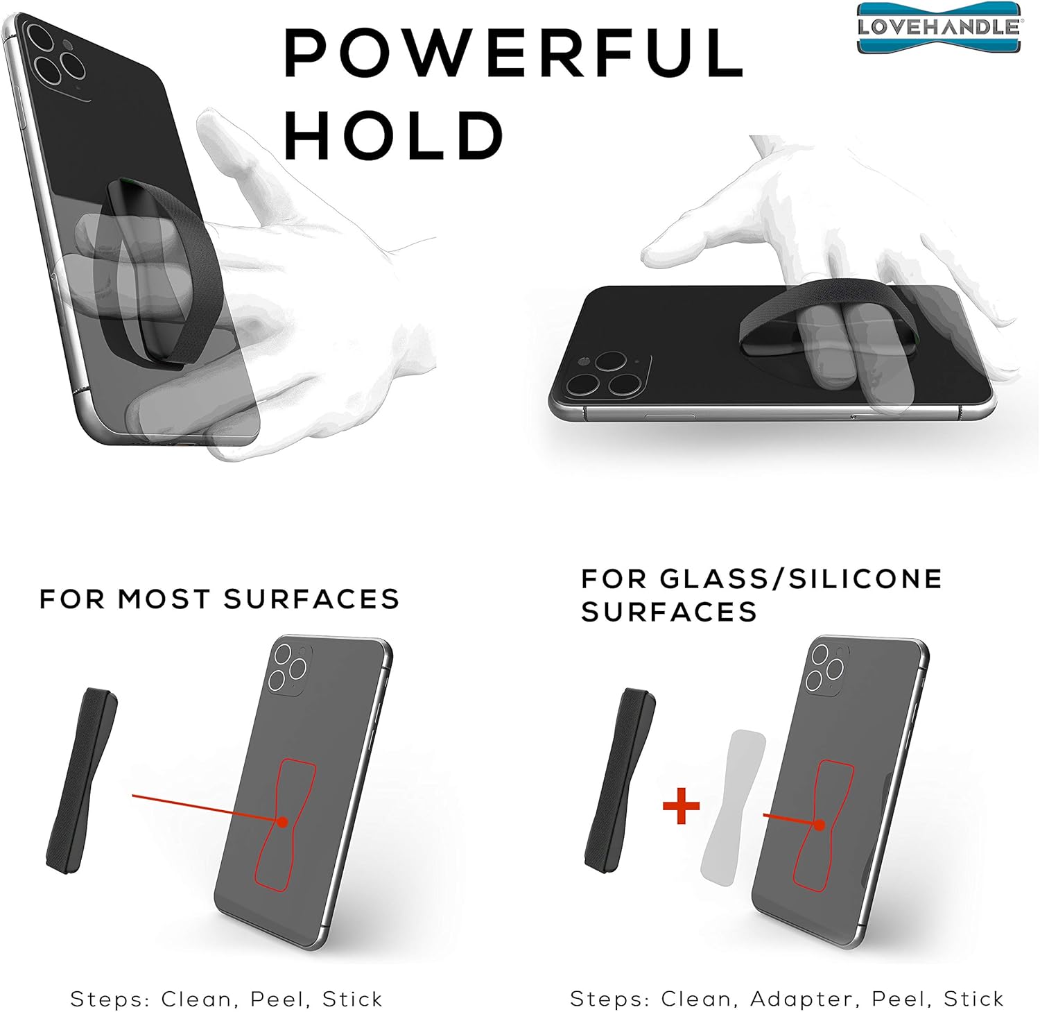 LOVEHANDLE Universal Phone Grip for Most Smartphones, Mini Tablets and Cases, Swirl Design Elastic Strap with Colored Base, 4 Piece Value Pack