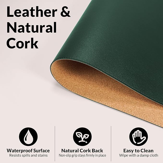 AFIING Cork Desk Mat, Dark Green, 35.4" x 17", Desk pad Protector | Dual-Sided - Image 3