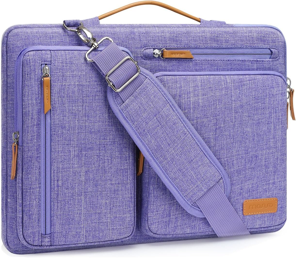 MOSISO 360 Protective Laptop Shoulder Bag,15-15.6 inch Computer Bags Compatible with MacBook Pro 16 inch, HP, Dell, Lenovo, Asus Notebook,Side Open Messenger Bag with 4 Zipper Pockets, Purple