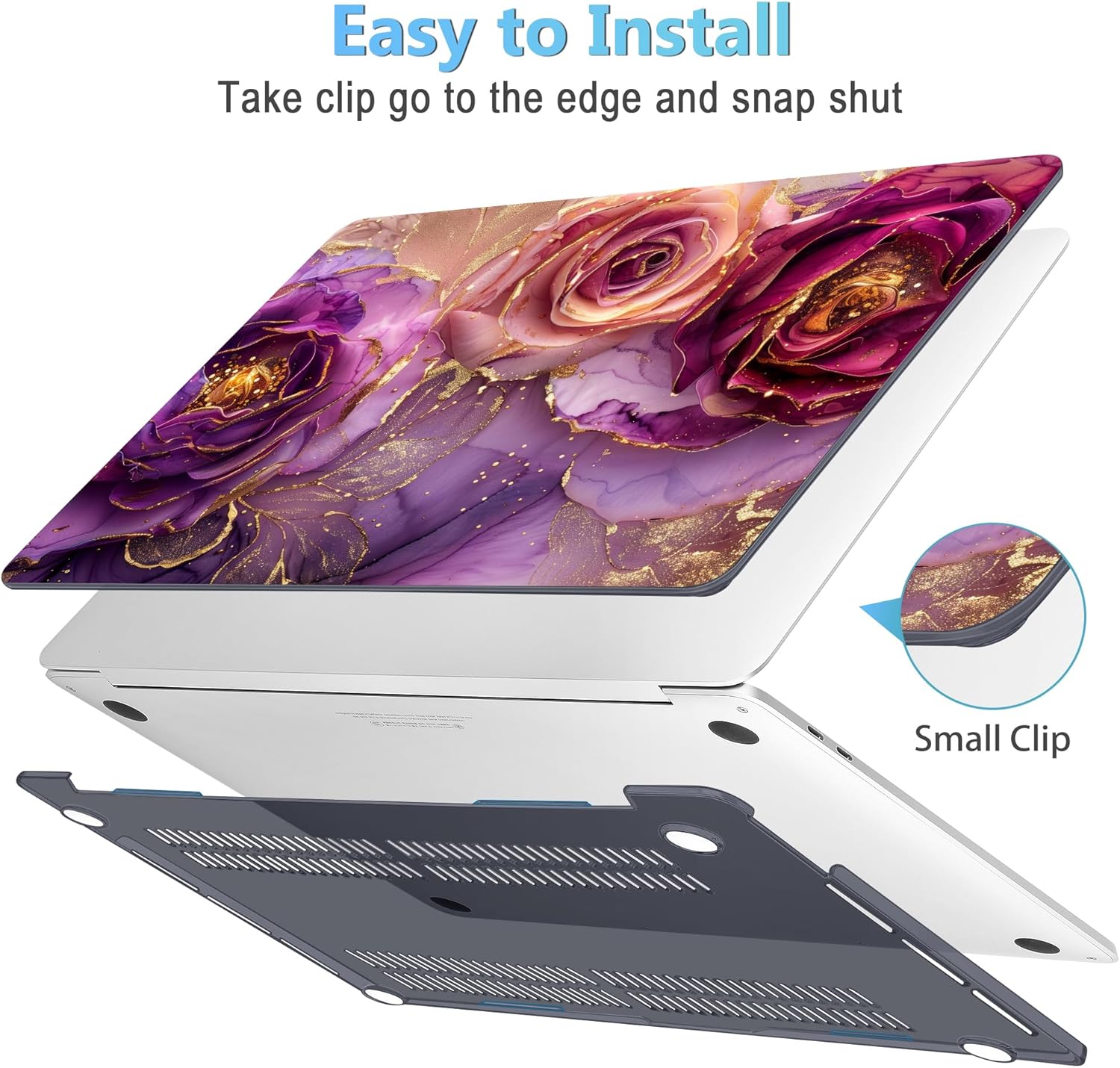 Mektron for MacBook Pro 13-inch Case 2022 2021 2020 Release A2338 M2 M1 A2289 A2251, Printed Plastic Hard Shell Cover for New MacBook Pro 13.3-inch Touch Bar Fits Touch ID，Marble Flowers