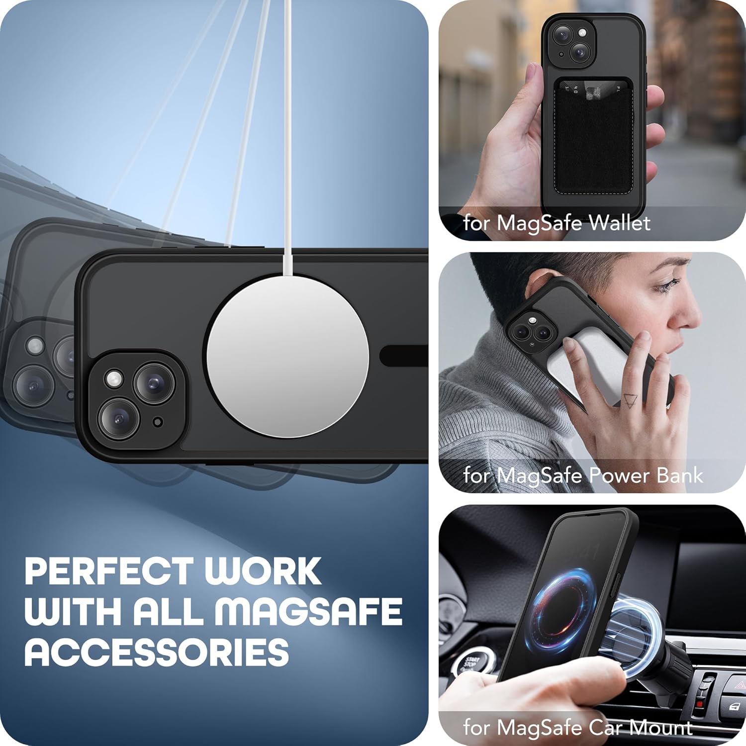 Magnetic for iPhone 15 Case, Compatible with MagSafe, Built-in Privacy Screen Protector and Camera Protection, Anti Spy Full Body Dustproof Shockproof Hard Phone Case 6.1", Black