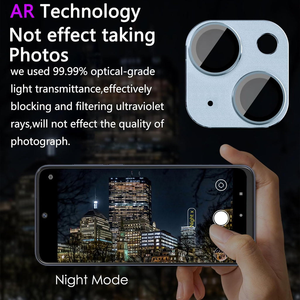 2 Pack Camera Lens Protector for iPhone 15 / iPhone 15 Plus,[Not Easy to Breakn ] AR Tempered Glass Strong Adsorption Metal Camera Cover Screen-Light blue