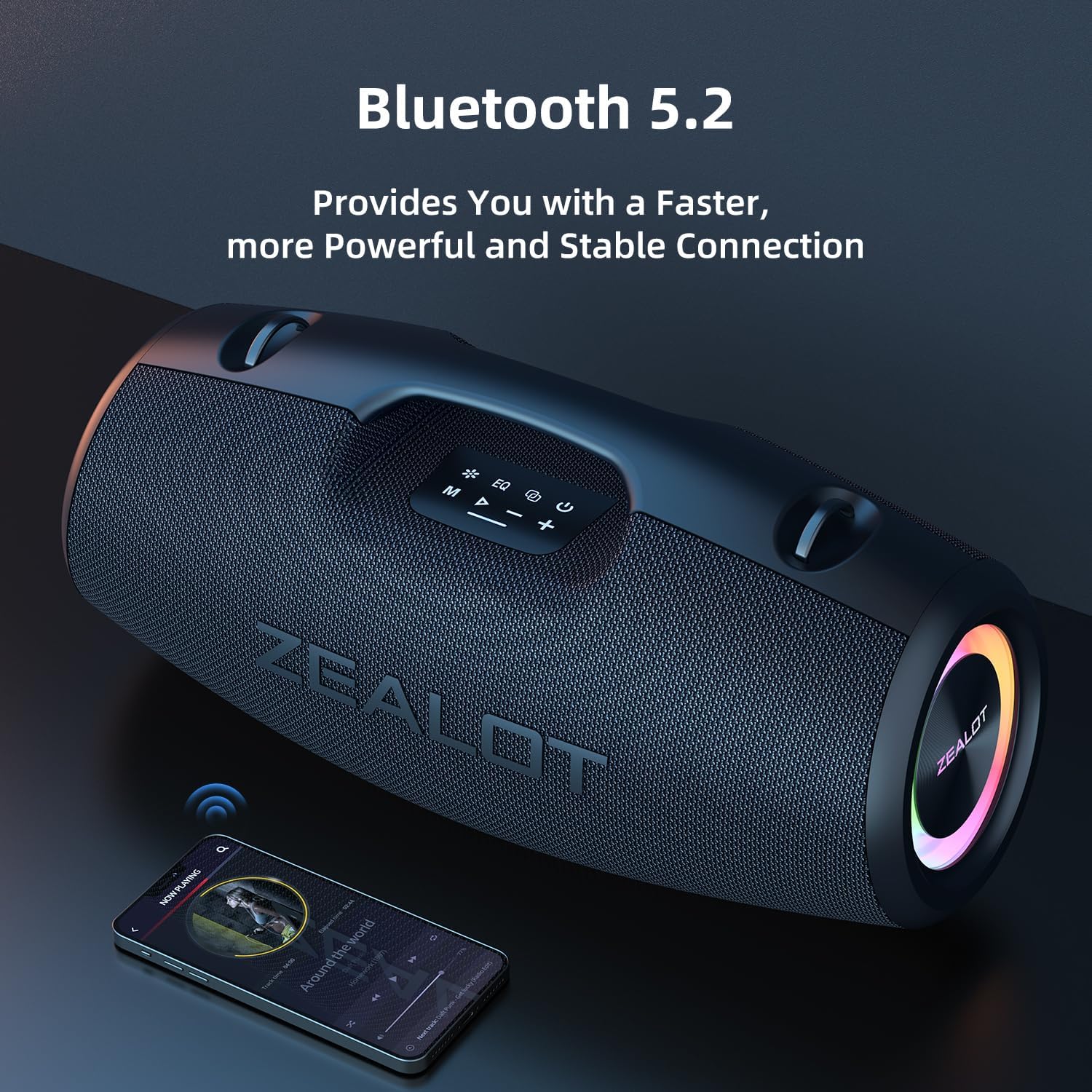 ZEALOT Bluetooth Speaker,120W Wireless Outdoor Speaker with Subwoofer,IP67 Waterproof with LED Light,Bluetooth 5.2 for Camping,Beach,Gifts(Black)