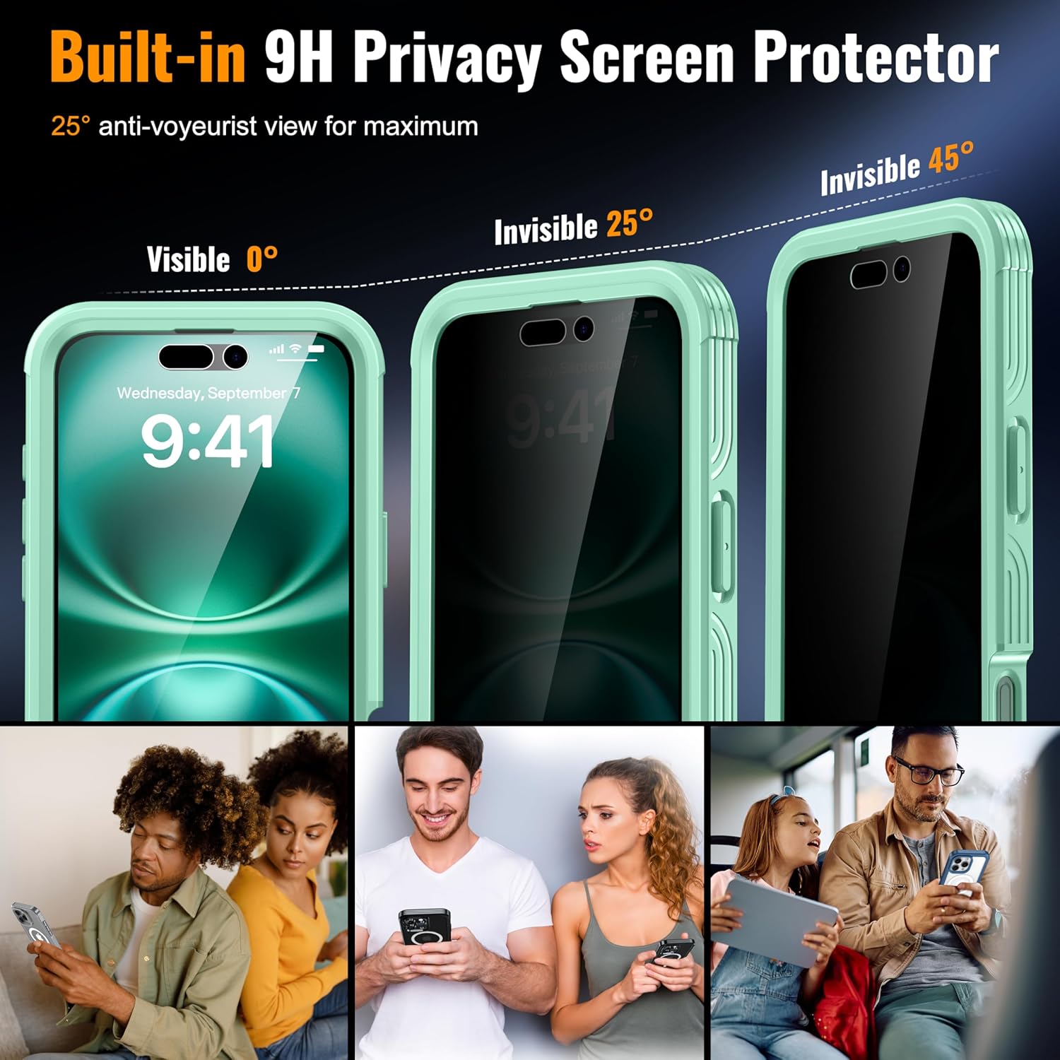 Magnetic & Stand for iPhone 16 Plus Case Built-in Privacy Screen Protector[360° Full Body Protection][Fit for Magsafe][Lens Protector] Heavy Duty Shockproof Phone Case for iPhone 16 Plus Green