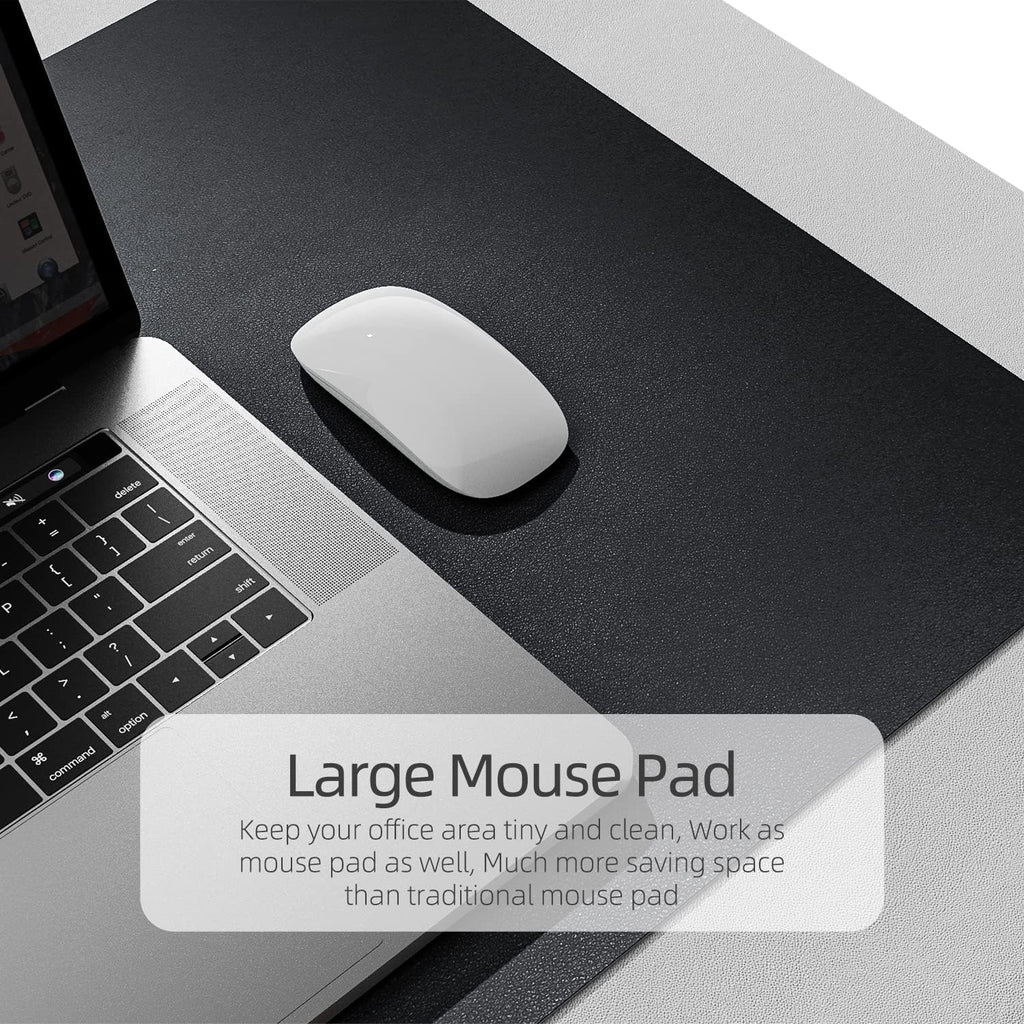 YSAGi Dual-Sided Desk Pad Protector, Waterproof Leather Desk Mat, Large Mouse Pad, Office Desk Pad Writing Pad (23.6" x 13.7", Black+Grey)