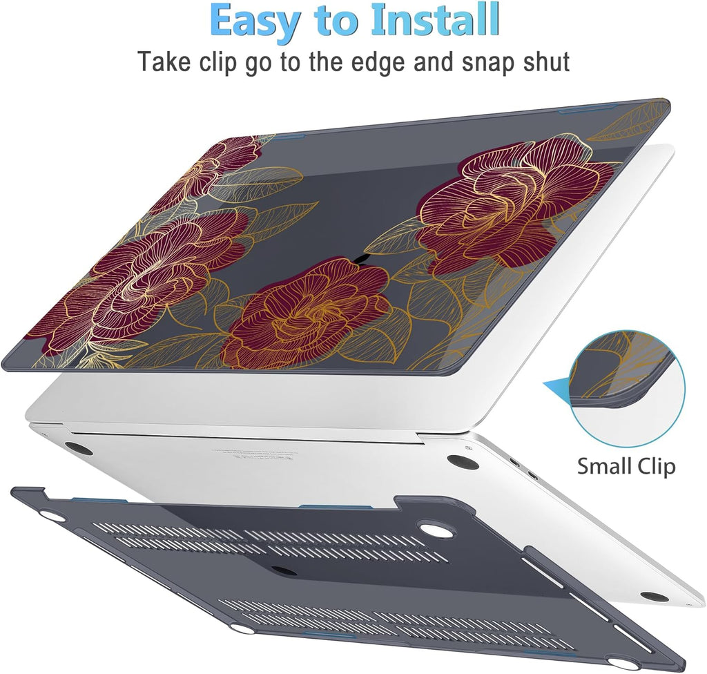 Mektron for MacBook Air 13 Case A1466/A1369 (2010-2017 Release), Snap-on Plastic Hard Shell Cover for MacBook Air 13.3 inch with Keyboard Cover, A-Golden Rose