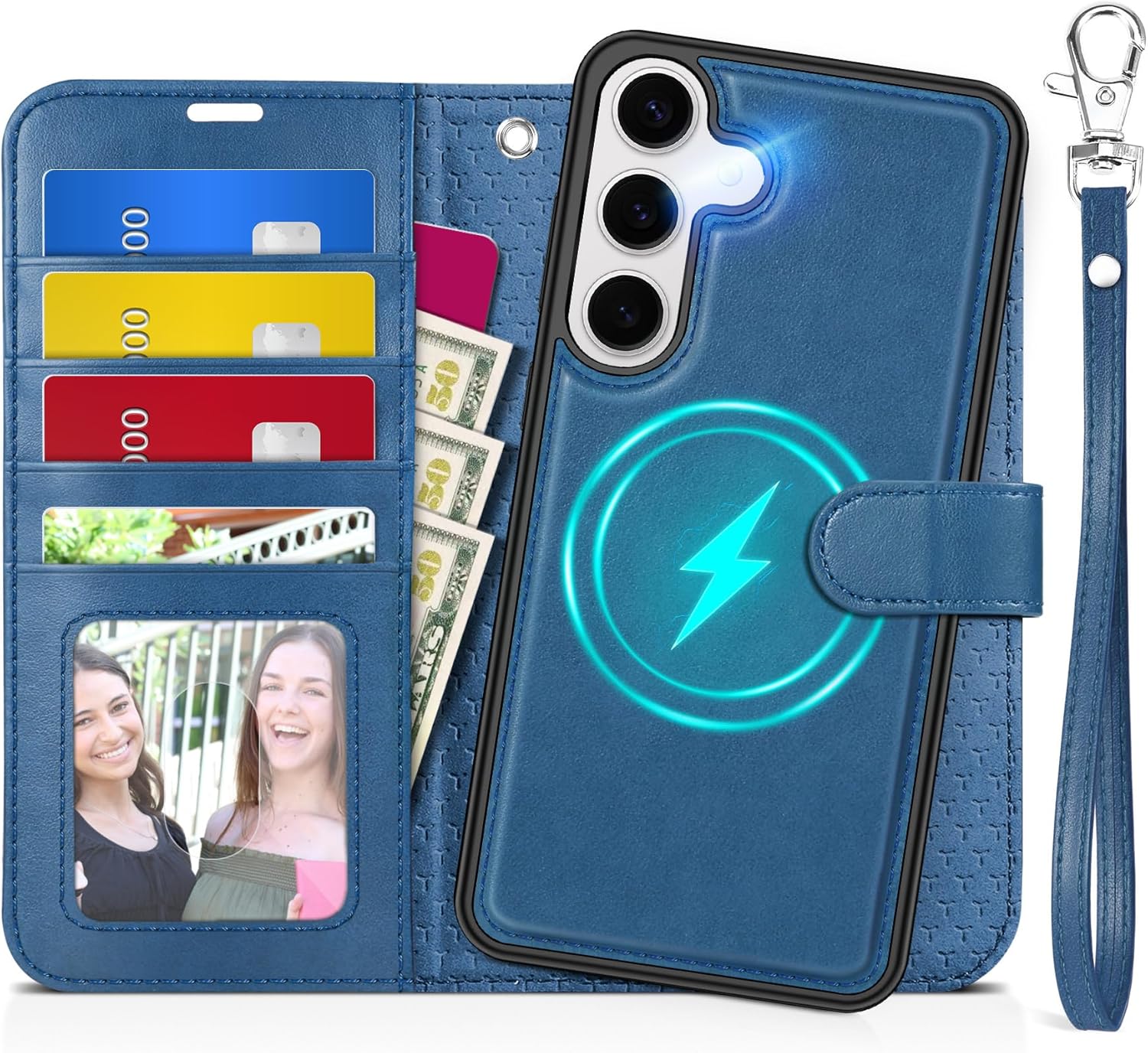 TUCCH Case Wallet for Galaxy S25 Plus, Removable [Wireless Charging] Wrist Strap PU Leather Magnetic Stand RFID Blocking [4 Card Slots] Detachable Protective Folio for Galaxy S25 Plus 6.7", Light Blue