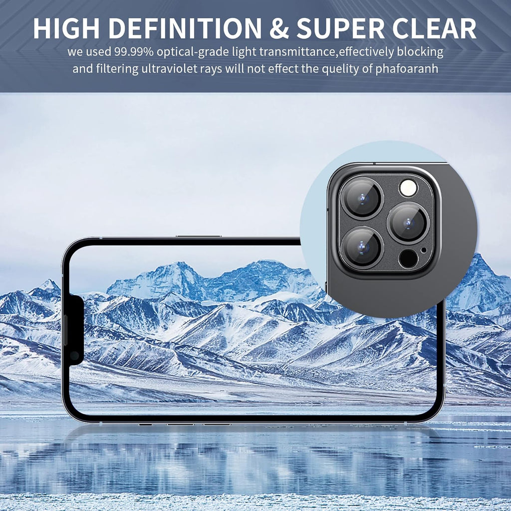 Camera Lens Protector for iPhone 14 Pro/iPhone 14 Pro Max, Alloy Metal Camera Cover with Tempered Glass Screen Protector Accessories,Purple and Black