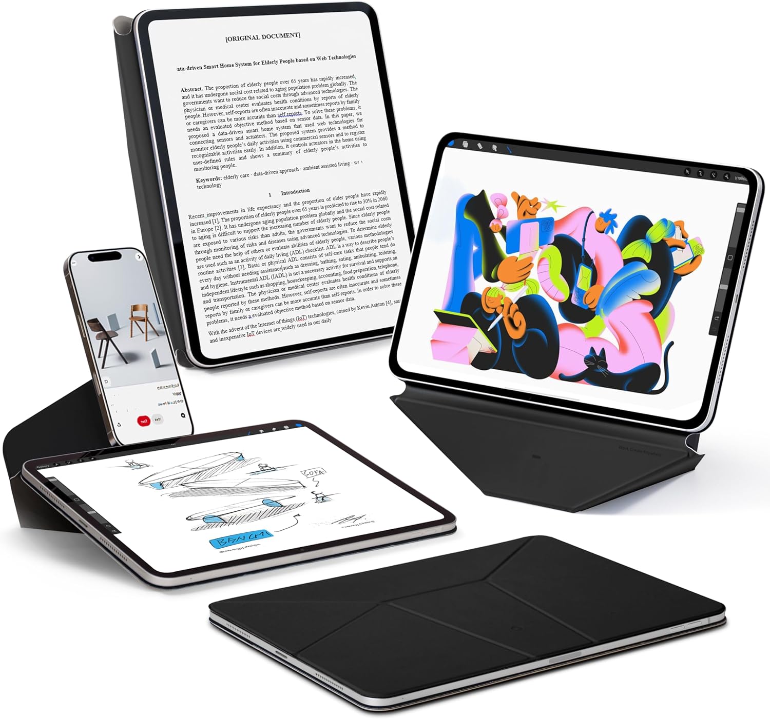 MOFT Dynamic Folio Case for iPad mini 7 A17 Pro 2024 & iPad mini 6th A15 2021, 8.3 Inch Silm Magnetic Stand Case with 20+ Viewing Angles, Auto Wake/Sleep, Ultra Thin, Jet Black
