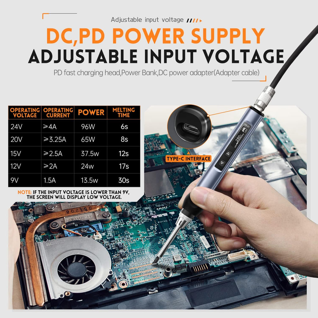 FNIRSI Soldering Iron Kit, DC/PD(96W/65W) Mini Digital Soldering Iron, 180-780℉ Fast Heating, 6 Soldering Tips, Digital OLED Screen Display, Auto Sleep (With Power Adapter)
