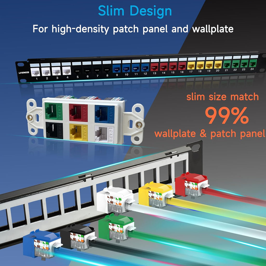 Keystone Jack Cat6 Slim 25 Pack, Cat6 Keystone Jacks 90 Degree, RJ45 Keystone Jack Punch Down Black, Compatiable for High-Density Network WallPlate or Patch Panels