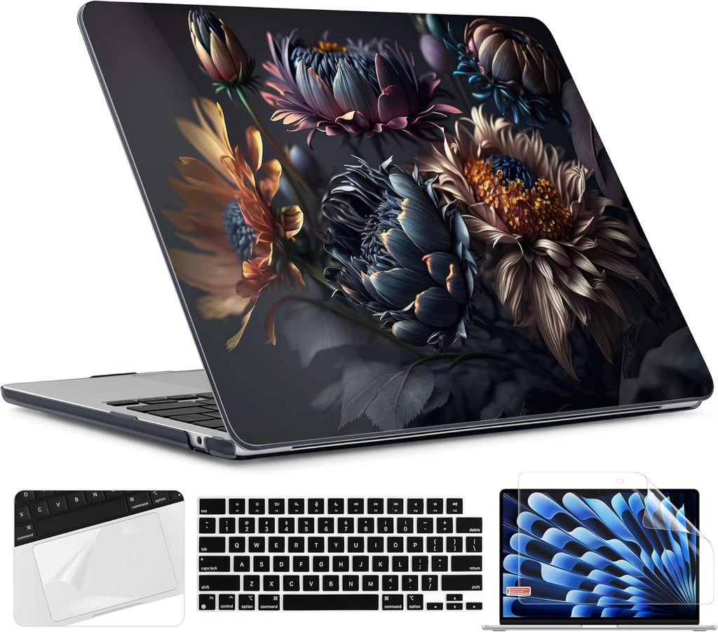 TWOLSKOO for M4 MacBook Air 13.6 inch Case 2025-2022 Release M4 A3240 M3 A3113 M2 A2681, Plastic Hard Shell & Screen Protector & Keyboard Cover & Trackpad Film, Blossom Floral