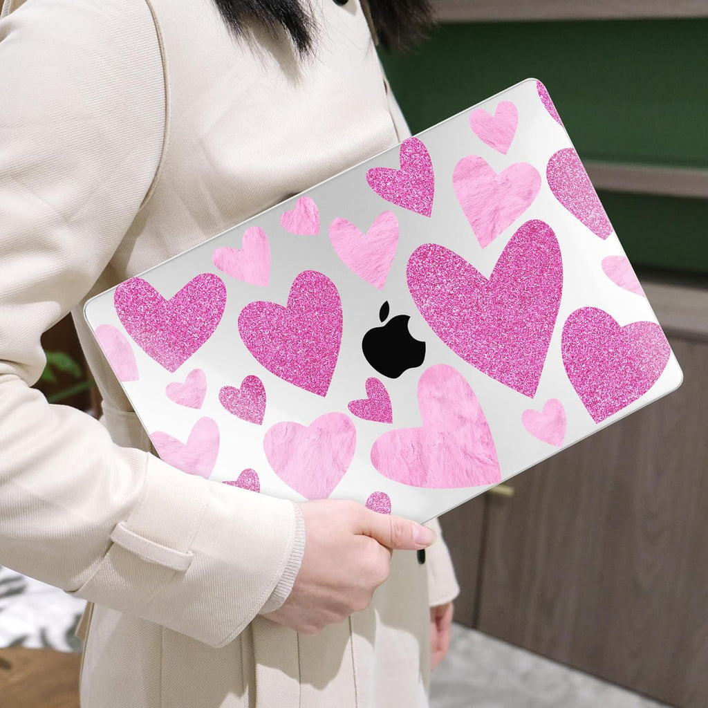 MEEgoodo for MacBook Air 13 inch Case 2021 2020 2019 2018 Released A2337 M1 A2179 A1932 with Touch ID, Plastic Hard Shell & Keyboard Cover Compatible with MacBook Air Case 13.3,Glitter Hearts