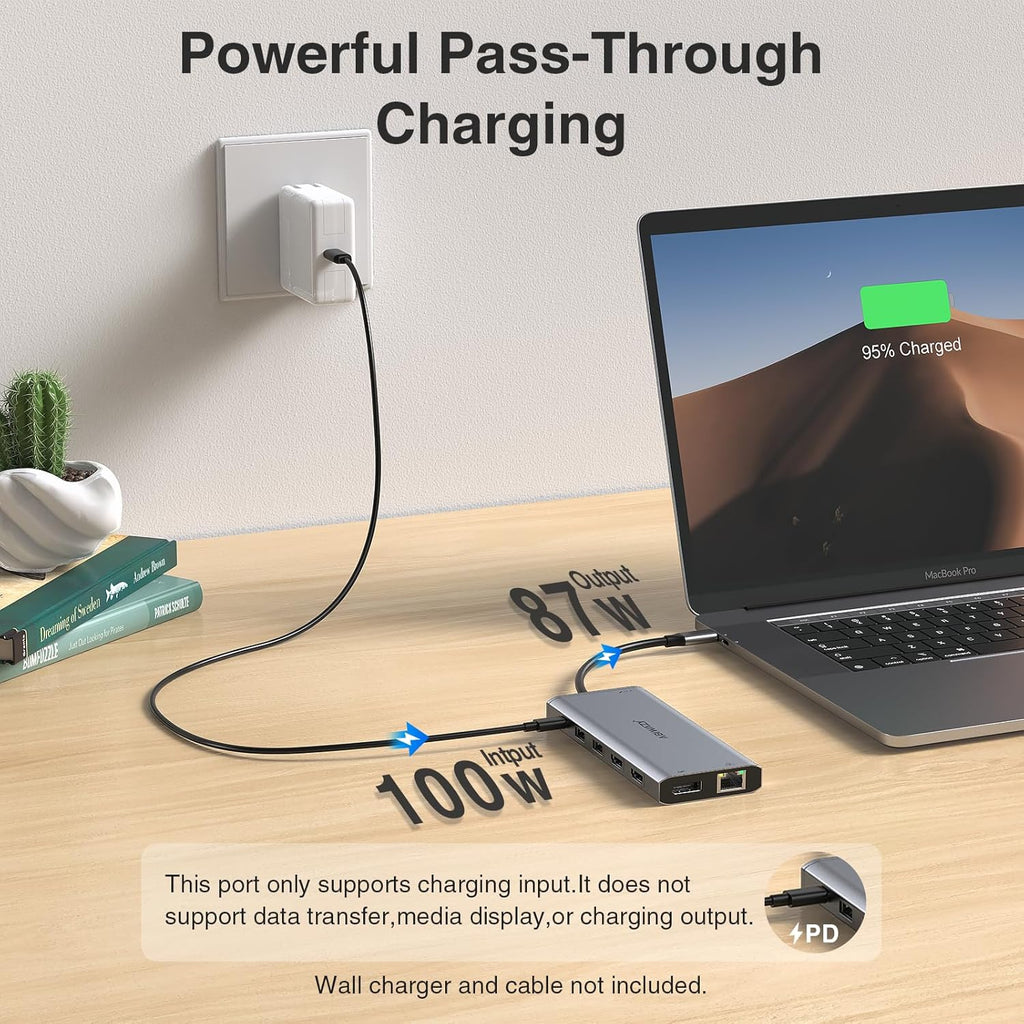 USB C Hub USB-C Docking Station Dual Monitor 14 in 1 Triple Display Multiport Adapter with 2 HDMI+DP+7 USB Type C/A Ports+Ethernet+Audio, USBC Dongle for Dell/HP/Lenovo ThinkPad/Surface(Grey)