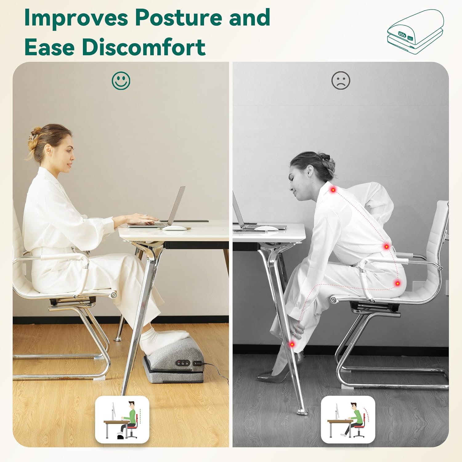 Snailax Heated Foot Rest Under Desk at Work, Ergonomic Footrest with Vibrating Massage and Adjustable Height, Foot Warmer, 3 Vibration Modes & 2 Heating Levels,Memory Foam,Office Home Gaming