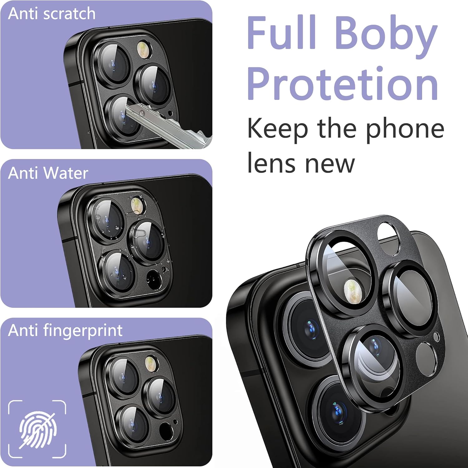 2 Pack Camera Lens Protector for iPhone 16 Pro/iPhone 16 Pro Max,[Not Easy to Breakn ] AR Tempered Glass Strong Adsorption Metal Camera Cover Screen-Black