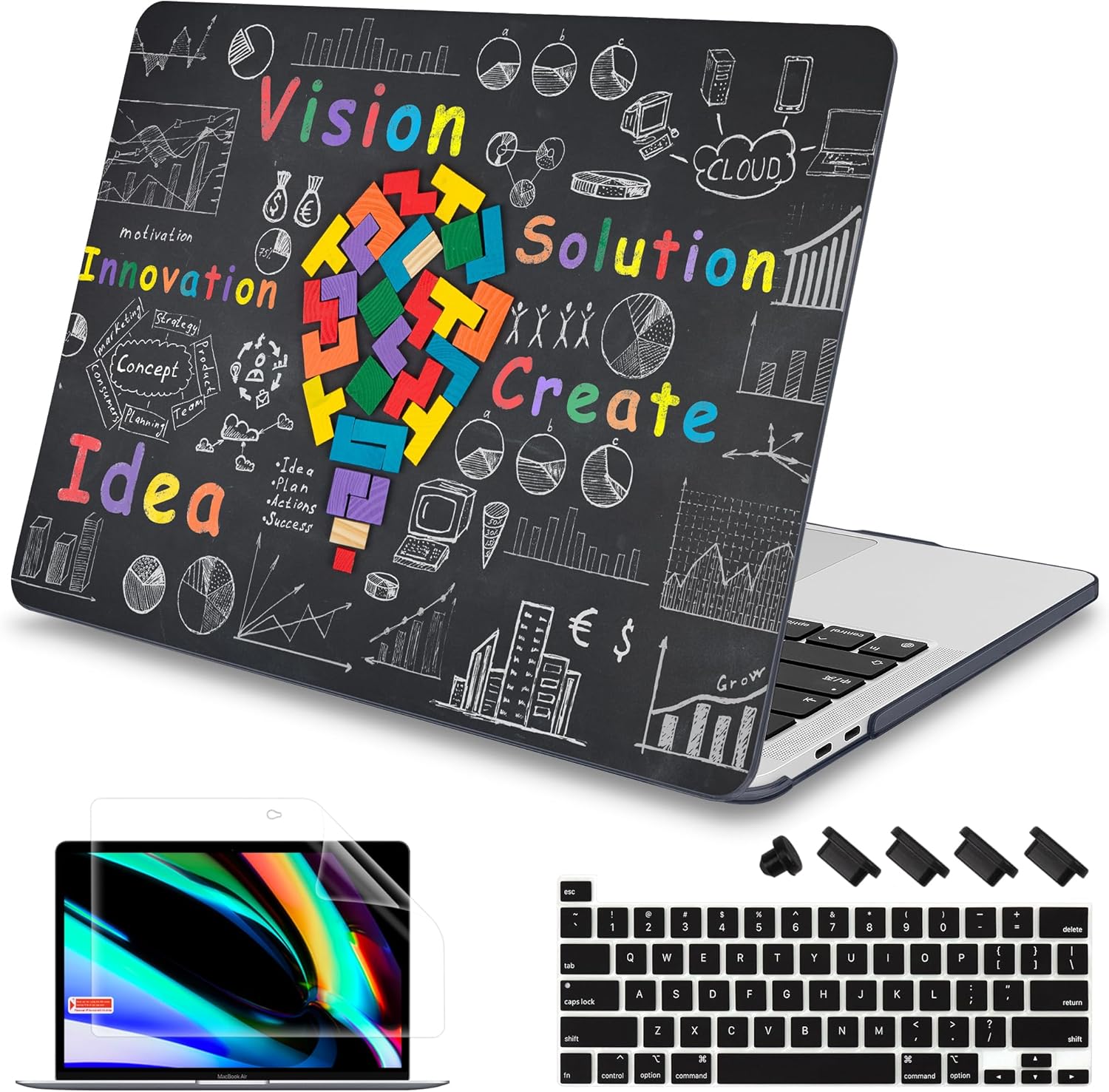 Mektron for MacBook Pro 16 inch Case A2141 with Touch Bar and Touch ID (2020 2019 Release), Geometric Blackboard Hard Shell Case Cover with Keyboard Skin & Screen Protector & Dust Plug