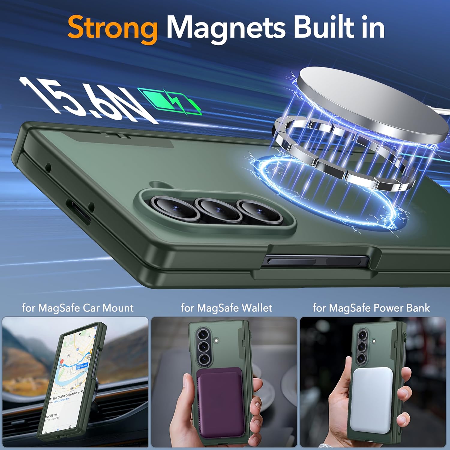 Oneagle Magnetic for Samsung Galaxy Z Fold 7 Case Built in Screen Protector Translucent [Fit for MagSafe] [S Pen Holder Slot] [Hinge Protection] MIL-Grade Shockproof Matte Case for Galaxy Z Fold 7