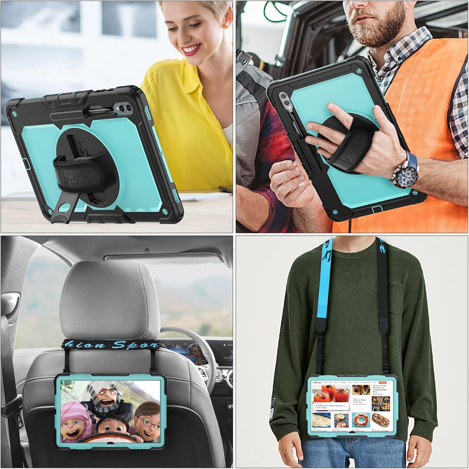 SEYMAC stock Case for Samsung Galaxy Tab S10 Ultra / S9 Ultra Tablet Case 14.6'' with Screen Protector, Pencil Holder, 360 Rotate Stand, Hand Strap, Shoulder Strap, Skyblue1