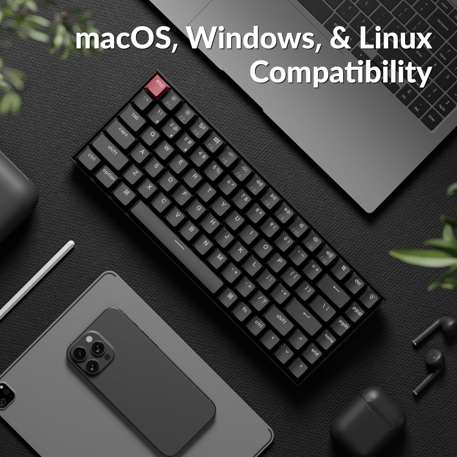 Keychron K2 75% Layout QMK Wireless and Wired Options Mechanical Keyboard Super Brown Switch, Paired with Shine-Through Double-Shot PBT Keycaps for Mac Windows-Version 3