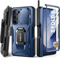 TONGATE for Z Fold 6 Case with Ring Stand, Built-in S Pen Holder & Glass Screen Protector Shockproof Rugged Z6 Phone Case with Slide Camera Cover & Belt Clip for Samsung Galaxy Z Fold 6 2024, Blue
