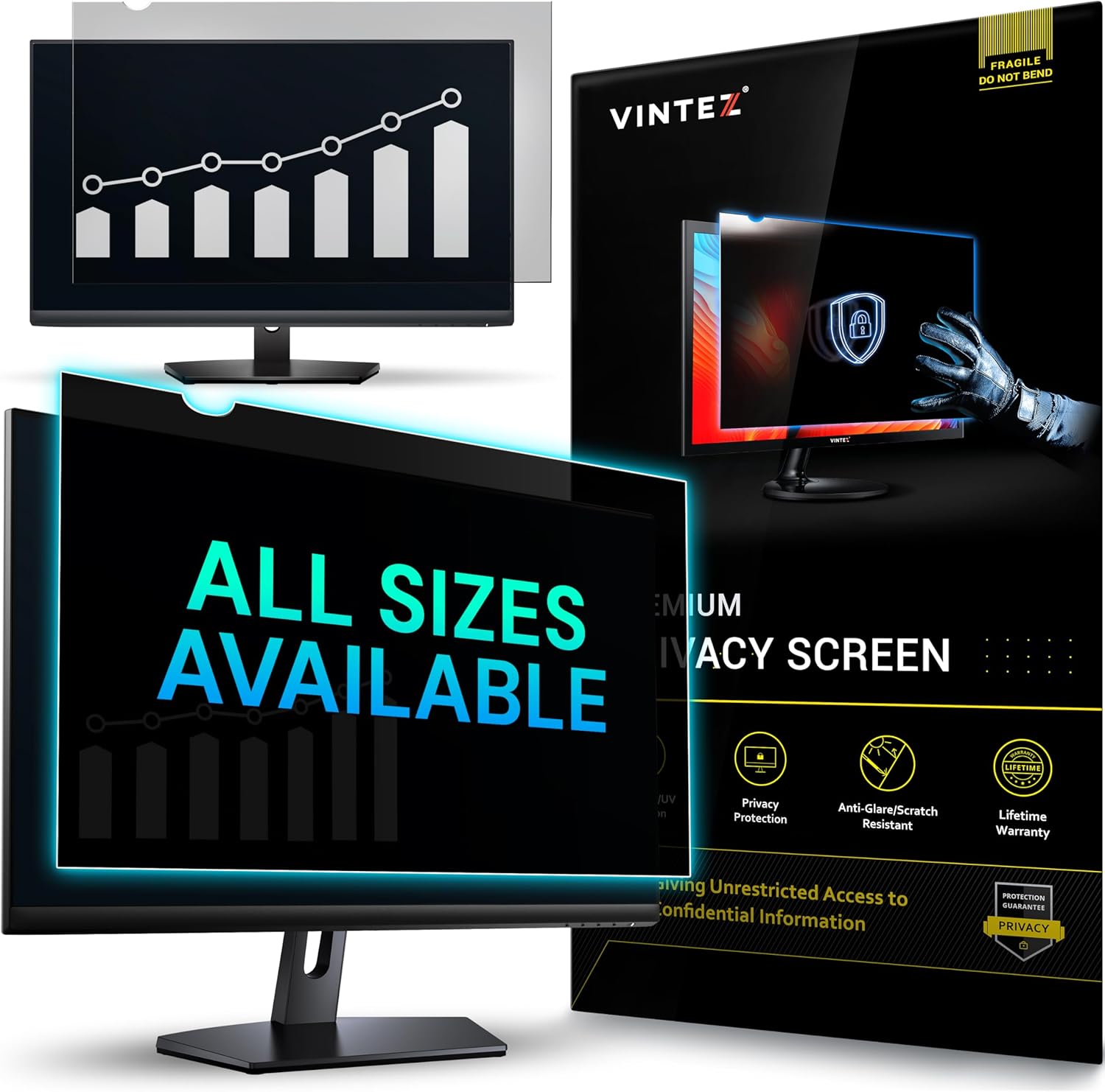 VINTEZ 21.5 Inch 16:9 Privacy Screen for Computer Monitor and Laptop - Anti Glare Protector Film Blue Light Filter Eye Protection - Computer Screen Privacy Shield, [1 Pack]