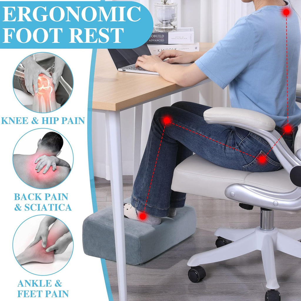 ROYALAY Adjustable Foot Rest Under Desk for Office, High-Density Foam Foot Rest with 3 Adjustable Heights, Ergonomic Footrest with Washable Cover for Home, Airplane, Travel(17 * 11 * 17in, Gray)