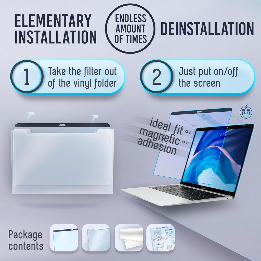 VINTEZ Magnetic Blue Light Screen Protector Compatible With MacBook Pro 13" 2016, 2017, 2018, 2019, 2020, 2021, 2022, 2023, M1, M2 Anti Blue Light Blocking Filter for Laptop