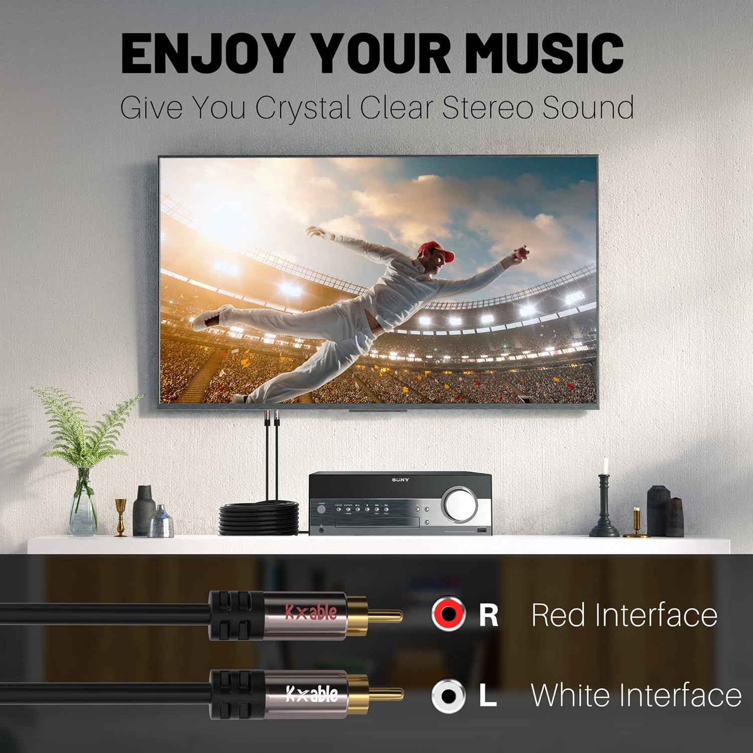 RCA Cable 50FT, 2RCA Male to 2RCA Male Stereo Audio Cable,【Oxygen-Free Copper, Hi-Fi Sound, Double Shielded】 2 RCA Car Audio Subwoofer Cord for Home Theater, HDTV, Amplifier, Hi-Fi System, Speaker