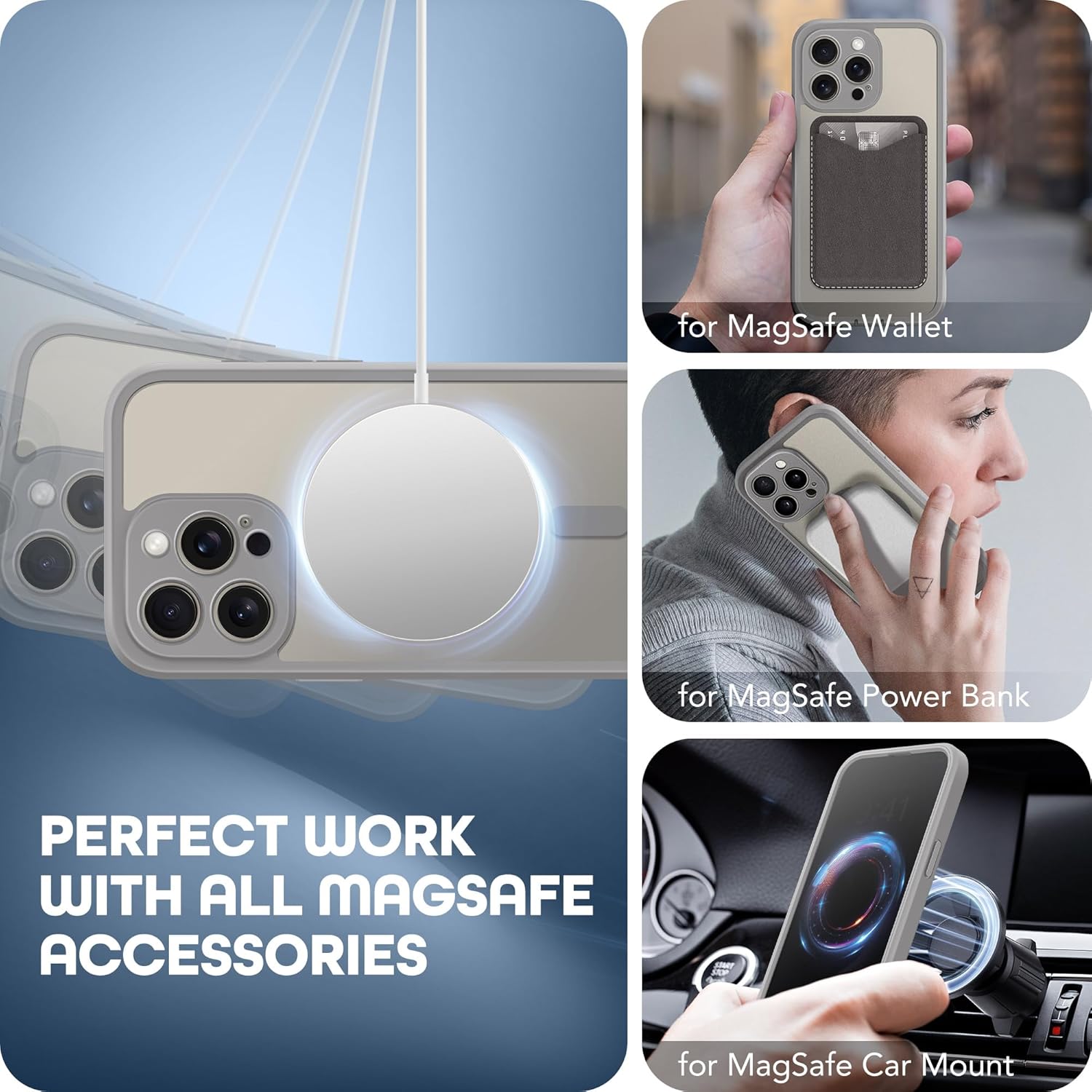 Magnetic for iPhone 15 Pro Max Case, Compatible with MagSafe, Built-in Privacy Screen Protector and Camera Protection, Anti Spy Full Body Dustproof Shockproof Hard Phone Case 6.7", Light Gray