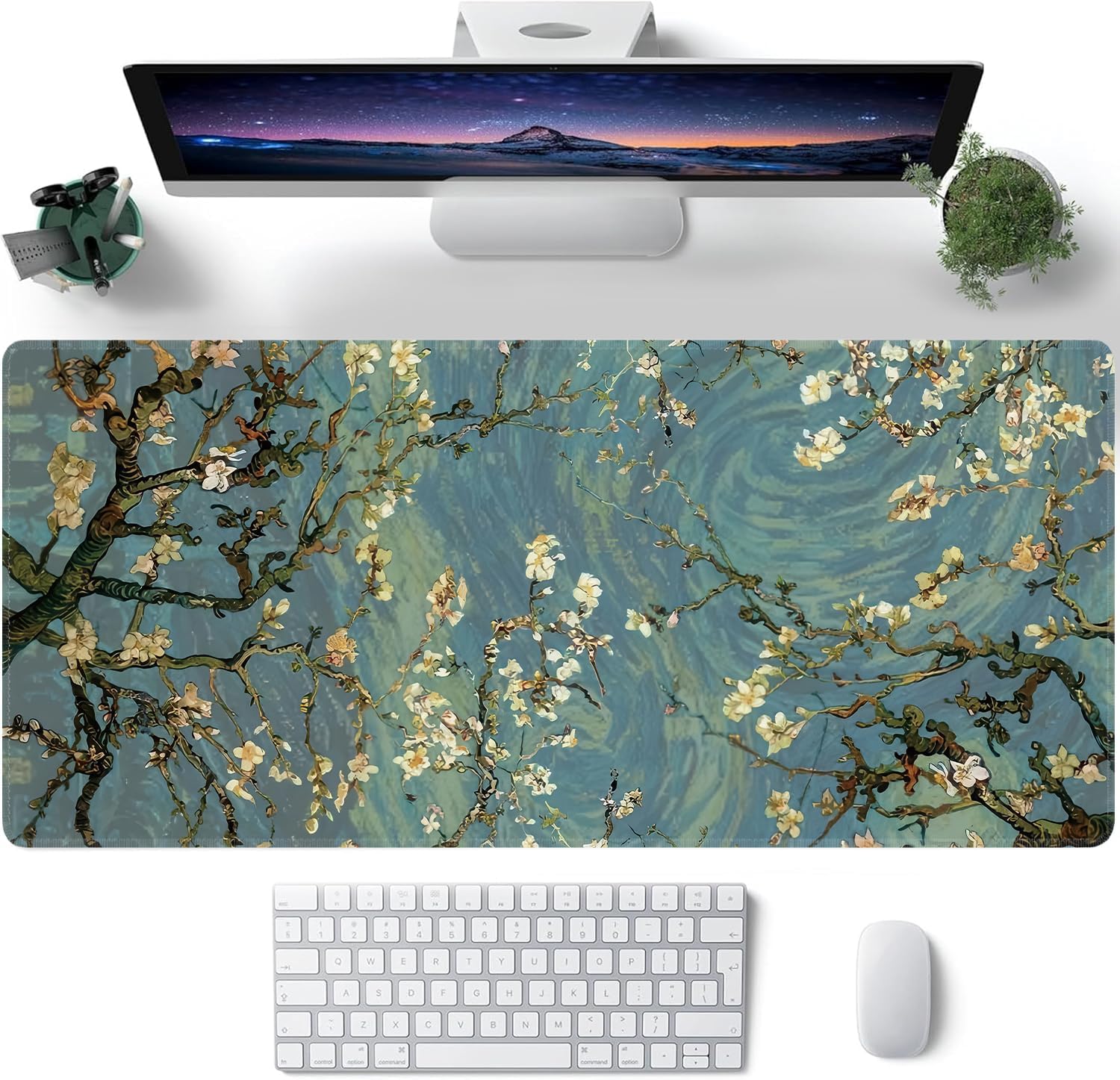 Almond Blossoms Large Mouse Pad,Gaming Keyboard Desk Pad,Extended Mouse Mat Non-Slip Rubber Base with Stitched Edges for Office Game Home XXL 35.4"x15.7"