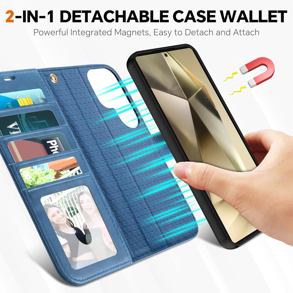 TUCCH Case Wallet for Galaxy S25 Ultra, Removable [Wireless Charging] Wrist Strap PU Leather Magnetic Stand RFID Blocking 4 Card Slots Detachable Protective Folio for Galaxy S25 Ultra 6.9", Light Blue
