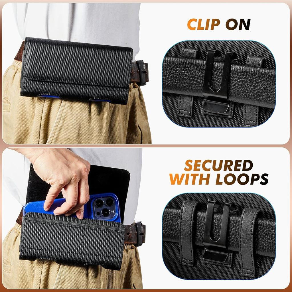 BECPLT for Galaxy S24 Ultra S23 Ultra S22 Ultra S21 Ultra Nylon Belt Holster Case Cell Phone Pouch Belt Clip Holder Phone Holster Pouch Cover for Galaxy Note 20 Ultra 5G Note 10+ Plus 5G A14 A71-Black