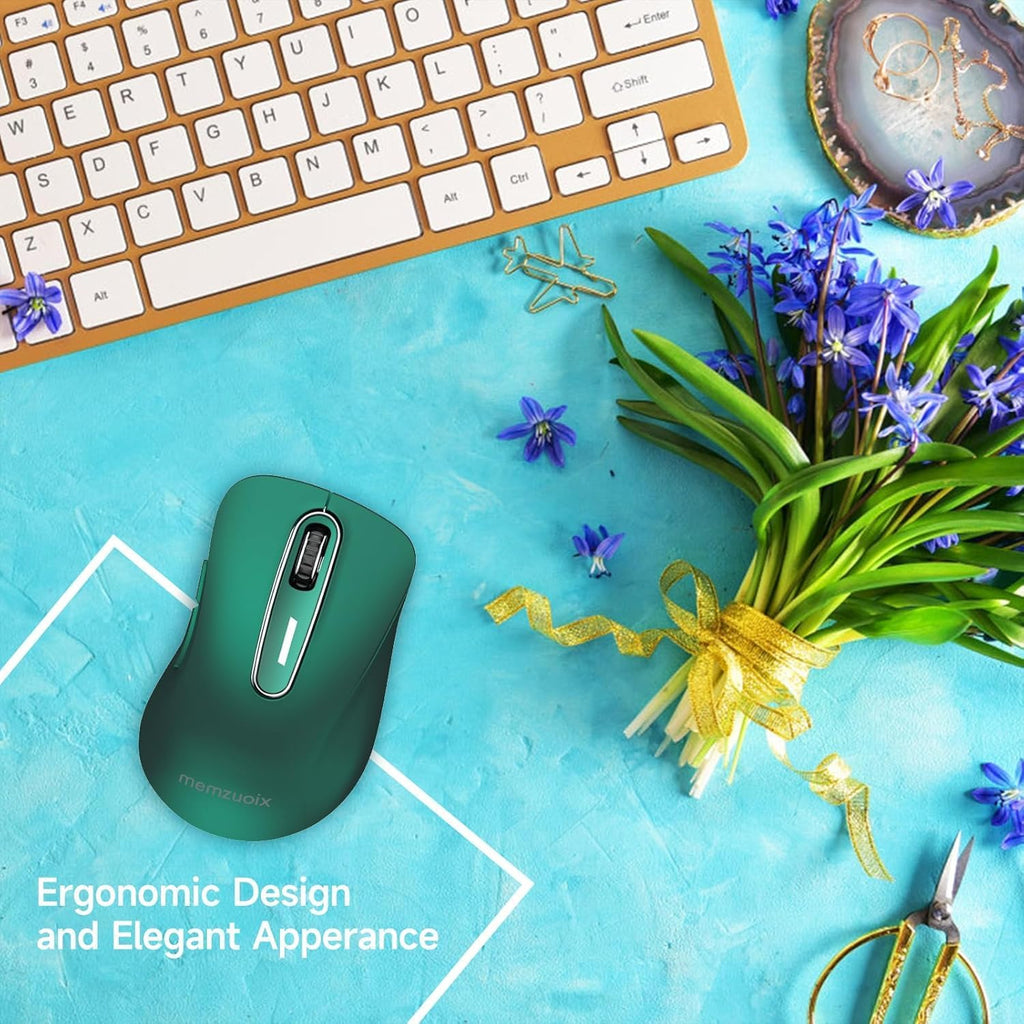 memzuoix 2.4G Wireless Mouse, 1400 DPI Computer Mice USB Receiver, Portable Wireless USB Mouse Battery Powered Cordless Mice for Laptop, PC, Desktop, 5 Buttons (Dark Green)