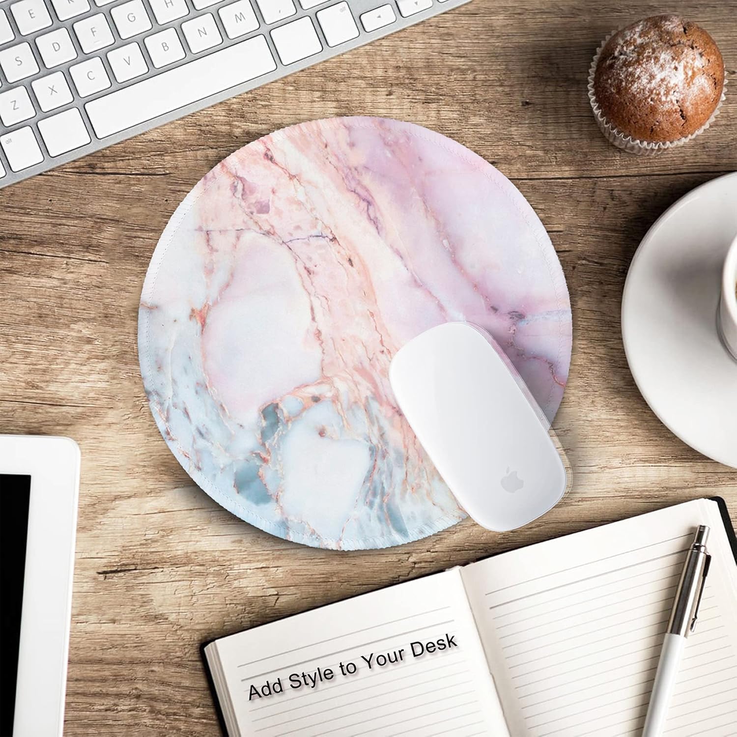 ITNRSIIET Marble Round Mouse Pad Pink Marble Customized Premium-Textured Washable Desktop Protection Mouse Mat with Non-Slip Rubber Base 7.87×7.87×0.12 inches, Pink Marble