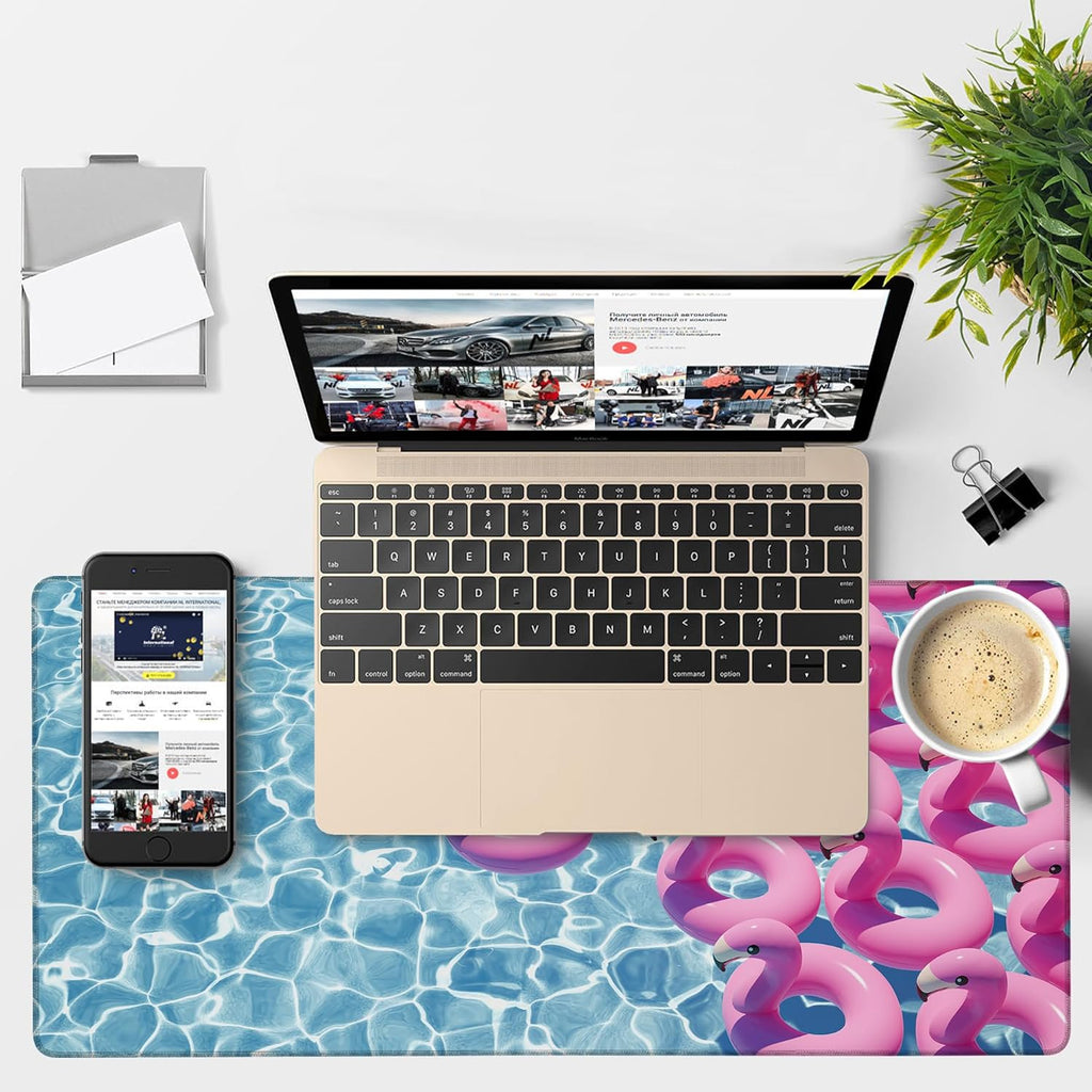 Gaming Desk Pad Large Extra Length Pink Flamingos Mouse Pad Keyboard Laptop Non-Slip Waterproof with Rubber Base Thick Stitched Edge Mouse Mat for Office Home 35.4 x 15.7 Inches