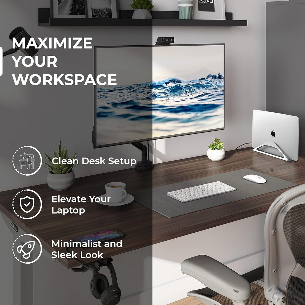 HumanCentric Vertical Laptop Stand for Desks in Silver Color, Upright Adjustable Holder to Dock Apple MacBook, MacBook Pro, and Other Laptops to Organize Work & Home Office, Automatic Grip