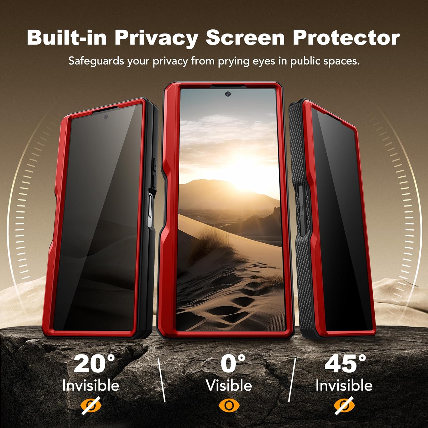 TONGATE for Z Fold 6 Case, [with S Pen Slot & Hinge Protection] [Privacy Glass Screen Protector] Full-Body Military Drop Phone Case for Samsung Galaxy Z Fold 6 with Kickstand & Belt Clip, Red Privacy